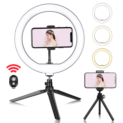 10 pulgadas Mini Selfie LED Video lámpara de luz de anillo con trípode de mesa para teléfono de YouTube foto en vivo estudio de fotografía ► Foto 1/6