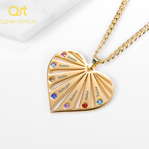 Colgante de corazón de amor personalizado, collar de piedra de nacimiento personalizado, abalorio de nombre personalizado, regalo de joyería para el día de la madre ► Foto 1/6