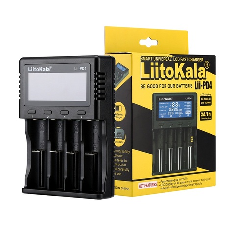 LiitoKala lii-PL4 lii-PD4/18650/26650/18350/16340/18500 batería de litio 1,2 V 3,2 V 3,7 V 3,8 V AA AAA NiMH 110-220V DC cargador ► Foto 1/6