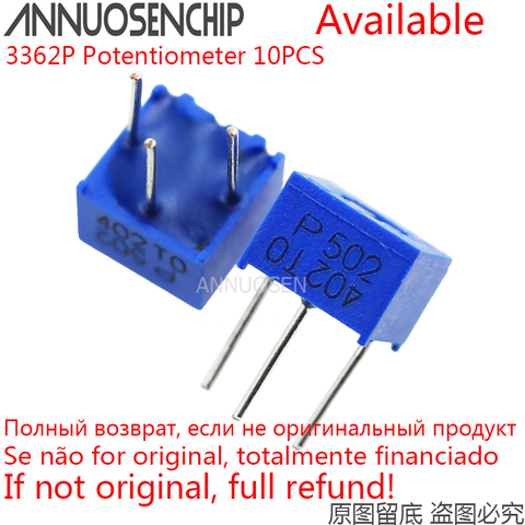 10 Uds 3362P de la serie de resistencia 101, 201, 501, 102, 202, 502, 103 Trimpo potenciómetro de ajuste 3362 500R 1K 2K 5K 10K 20K 50K 100K ► Foto 1/1