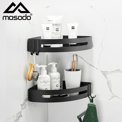 Mosodo-estante organizador de baño, estante de ducha negro, estantes de pared de aluminio, soporte de champú para inodoro, sin Taladro ► Foto 1/6