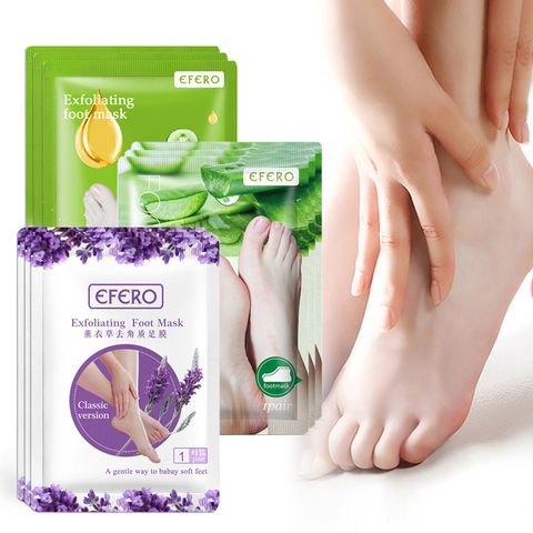 Efer 6 uds = 3 pares de máscara de pie de lavanda/Aloe eliminar los talones de piel muerta máscara de pelar los pies para las piernas calcetines exfoliantes para los calcetines de pedicura ► Foto 1/6