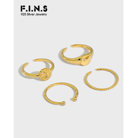 F.I.N.S cuatro tipos minimalista Micro-con incrustaciones de Zircon de S925 anillo de plata esterlina Luna estrella Delgado dedo anillo de moda coreana ► Foto 1/6