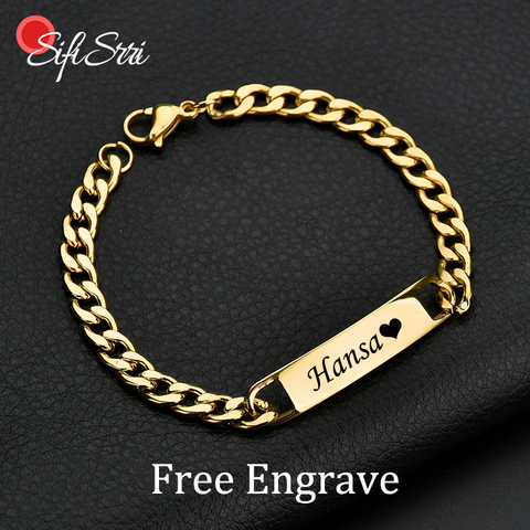 Sifisrri-Pulseras personalizadas con grabado de letras para hombre y mujer, brazaletes ajustables de acero inoxidable para niños y niñas, regalo familiar ► Foto 1/6