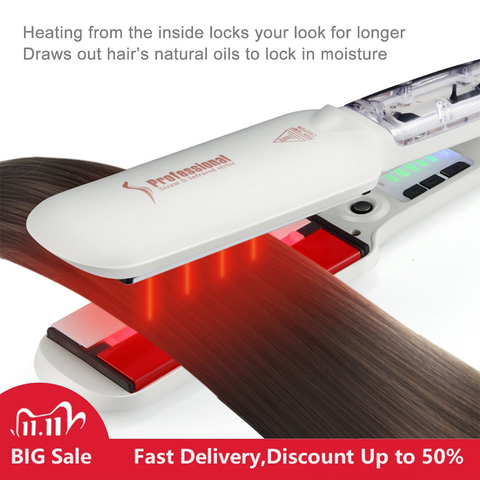 Plancha plana de vapor infrarrojo para el cuidado del cabello, plancha ultrasónica LCD para el cuidado del cabello, alisador para el tratamiento del cabello dañado sin problemas ► Foto 1/6