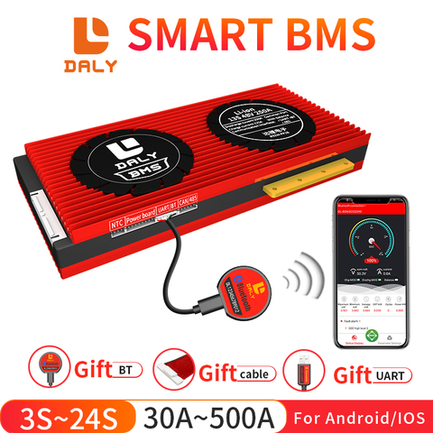 Daly inteligente BMS 3S ~ 24S UART Bluetooth 30a 40a 60a 80a 100a 120a 150a 200a 250a 300a 400a 500a León LiFepo4 Paquete de batería ► Foto 1/6