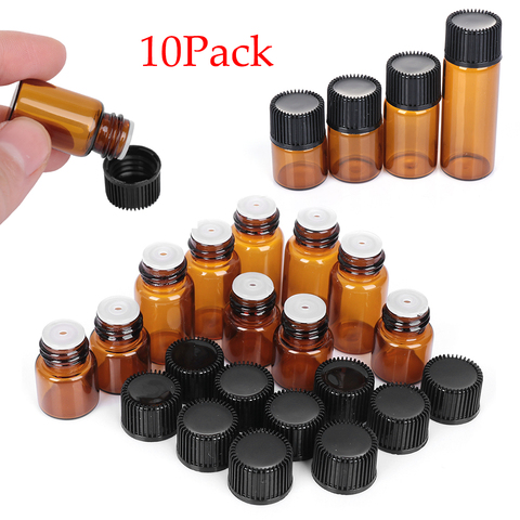 Mini frasco de aceite esencial para cosméticos, bote con tapa y reductor marrón, viales de botella de cristal rellenables, 1/2/3/5ml, 10 Uds. ► Foto 1/6