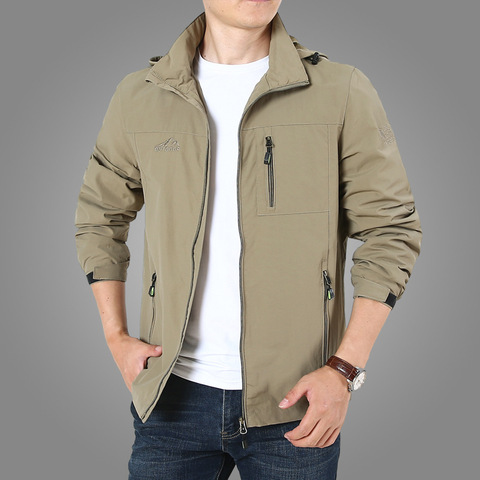 Chaquetas delgadas para hombre, chaqueta con capucha informal para exteriores, rompevientos para viajes, prendas de vestir exteriores, 6XL, 7XL, primavera y otoño, novedad ► Foto 1/5