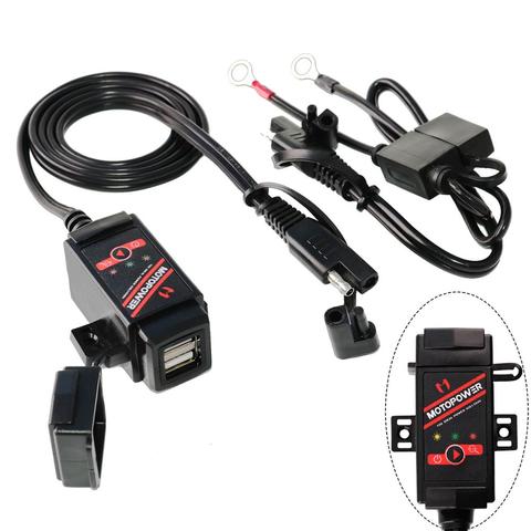 MOTOPOWER MP0608 3.1Amp de la motocicleta cargador Dual USB SAE A Adaptador USB Monitor con interruptor de batería ► Foto 1/6