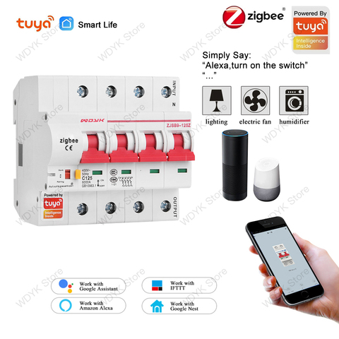 Interruptor de circuito inteligente Tuya zigbee 4P, control remoto sin límite de distancia, compatible con Alexa echo, asistente de google para Smart Home ► Foto 1/6