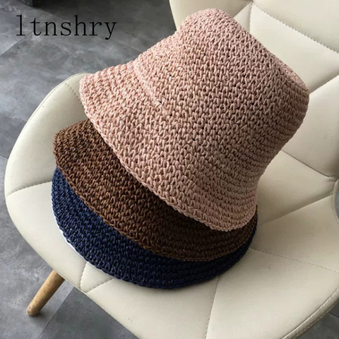 Sombrero de paja con forma de cúpula plegable para mujer, gorro de paja transpirable, elegante, para playa, protección solar, para verano, 2022 ► Foto 1/6