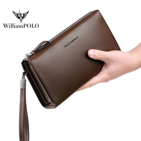 Billetera para hombre, de cuero genuino de negocios bolso WILLIAMPOLO moda cremallera múltiples compartimentos internos bolso de embrague ► Foto 1/6