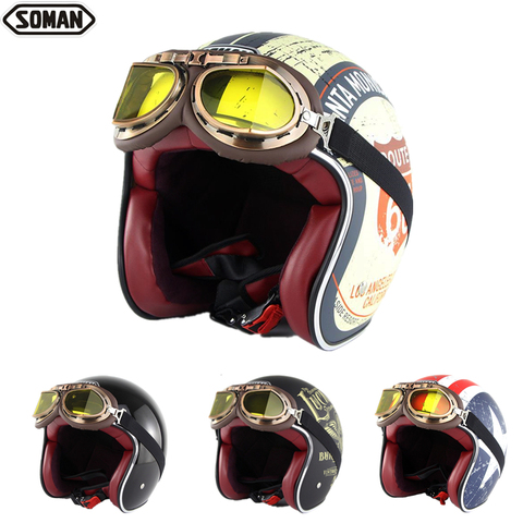 Soman-Casco de Moto rcycle SM512, protección para la cabeza para Moto Retro, máscara abierta, aprobado por DOT, 3/4 ► Foto 1/6