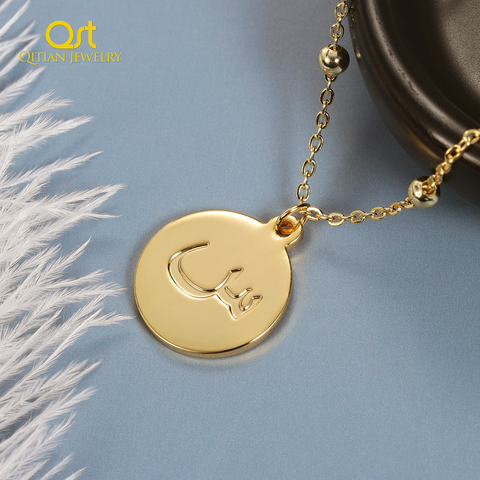 Collares con letra inicial árabe para mujer, gargantilla de oro, cadena con colgante de moneda personalizada, collar de acero inoxidable, regalo de joyería ► Foto 1/6