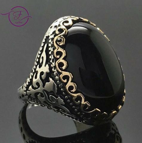 Vintage 925 anillo de plata negro ónix AAA piedra preciosa de circón anillo de compromiso de boda para Mujeres Hombres regalo ► Foto 1/5