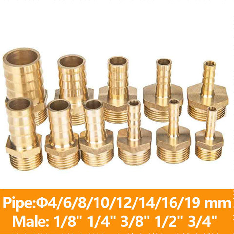 Conector de tuberías de latón, 4mm, 6mm, 8mm, 10mm, 12mm, 19mm, lengüeta de manguera de cola, 1/8 
