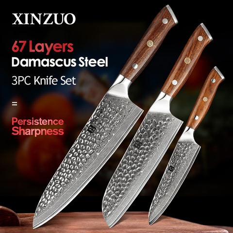 XINZUO-cuchillo de pelar de acero inoxidable para Chef, 3 uds., Juego de cuchillos de cocina, vg10, Santoku ► Foto 1/6