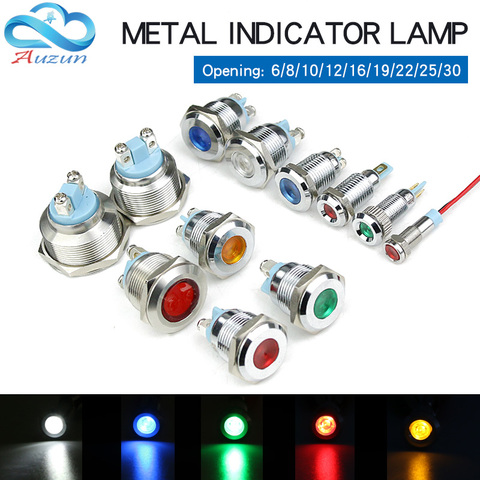 6/8/10/12/16/19/22/25/30MM Metal LED indicador de advertencia de luz lámpara de señal 6V 12V 24V 110V 220V ► Foto 1/5