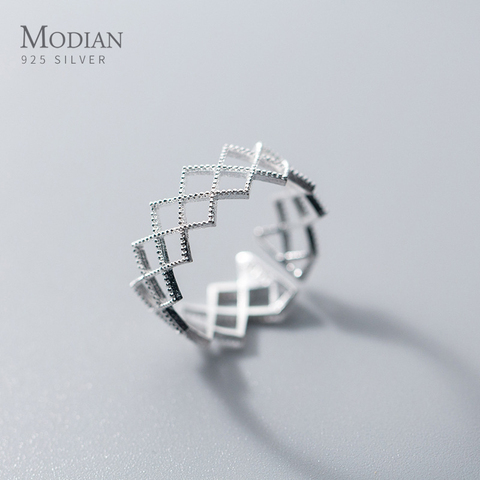 Modian geométrico cuadrado ahuecado anillo 100% 925 anillos de plata esterlina para mujer regalo tamaño libre de la onda anillo de moda joyería fina ► Foto 1/5