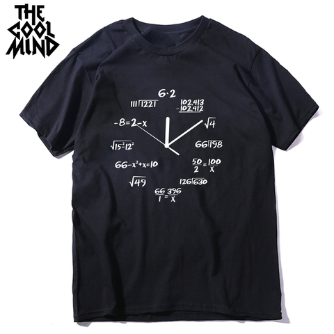 COOLMIND 100% algodón matemáticas reloj impresión de los hombres T camisa pantalón corto casual de manga larga o-Cuello de los hombres camiseta cool camiseta de verano para hombre tee shirt ► Foto 1/6