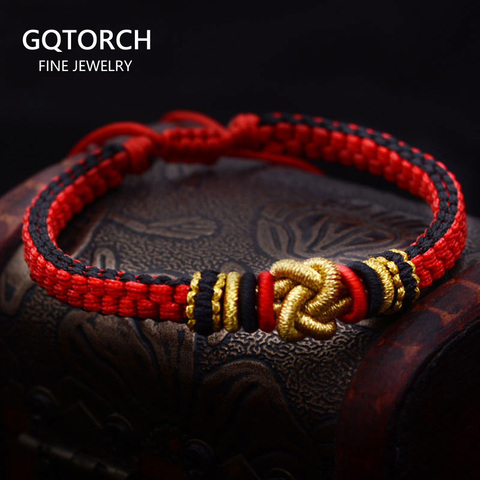 Pulsera de cuerda roja de la suerte hecha a mano para hombre y mujer, joyería étnica tibetana, nudos concentrados, correa ajustable ► Foto 1/6