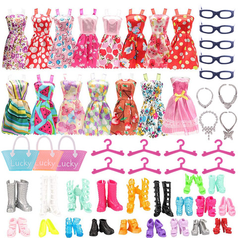 1 Set Barbies muñeca ropa envío gratuito muñeca aleatoria accesorios para muñeca Barbie Zapatos Sandalias botas gafas Mini vestido bolsos ► Foto 1/6