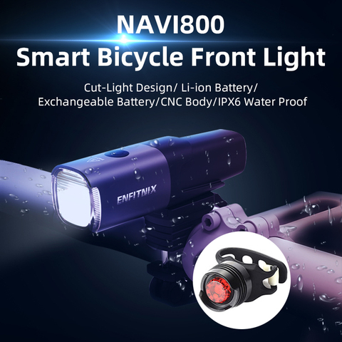 Enfitnix-faro LED para bicicleta Navi800, luz frontal inteligente a prueba de lluvia con luz trasera, linterna de ciclismo de montaña y carretera con carga USB ► Foto 1/6