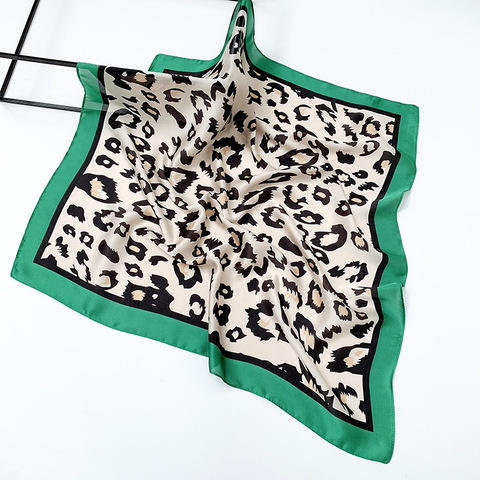 Pañuelo estampado de leopardo para mujer, pañuelo estampado de leopardo, hiyab de satén de seda, bandana cuadrada, bufandas para bolso, color azul y verde, 70cm ► Foto 1/6