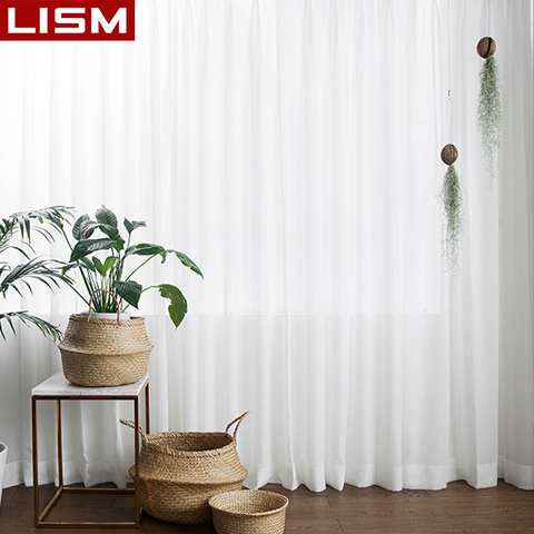 LISM-Cortinas de color blanco transparente para sala de estar, telones de tul para dormitorio, cocina, tratamiento de ventana, acabado, decoración de gasa, Chiffon ► Foto 1/6