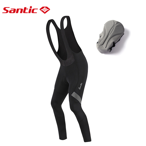 Santic-Pantalones con tirantes de ciclismo para hombre, mallas acolchadas transpirables de compresión, medias largas, para invierno, para deportes de equitación ► Foto 1/6