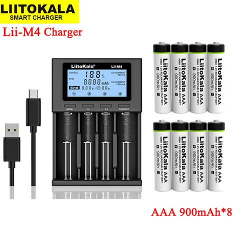 2022 LiitoKala Lii-M4 18650 batería de iones cargador inteligente de capacidad + liitokala AAA NiMH de 1,2 V 900mAh baterías recargables ► Foto 1/6