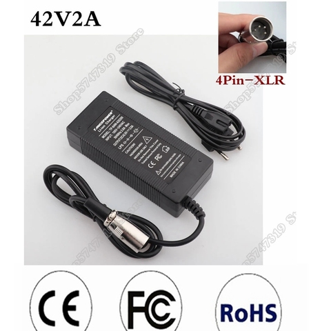 Cargador de batería de litio de bicicleta eléctrica, conector XLR de 42V, 2A, 4 pines, 36V ► Foto 1/6