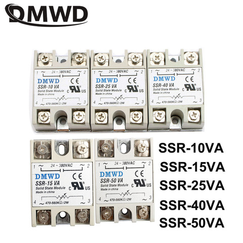 1Pc relé de estado sólido SSR-10VA SSR-15VA SSR-25VA SSR-40VA SSR-50VA 10A 15A 25A 40A 50A Relais regulador 500K ohm a 24-380V AC ► Foto 1/6