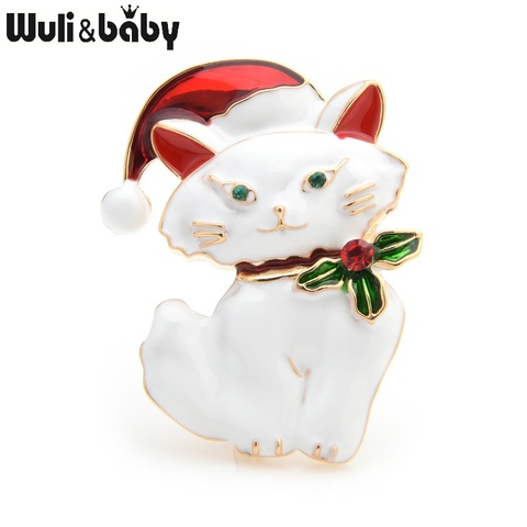 Wuli & baby-broches de gato de Navidad para mujer, broches de aleación de animales Pines, regalos de Año Nuevo, color blanco y negro ► Foto 1/5