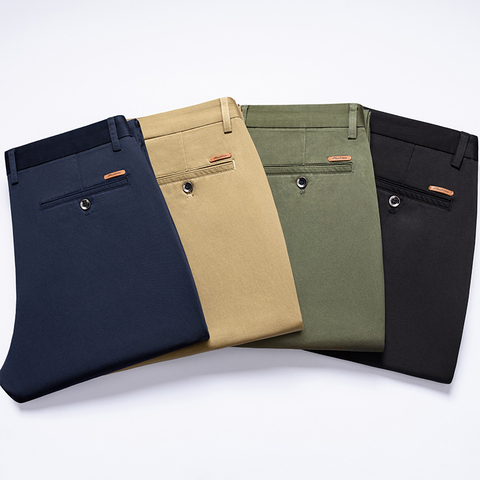 Pantalones rectos de algodón para hombre, pantalón informal de Color sólido a la moda, Color caqui, verde, novedad de primavera 2022 ► Foto 1/6