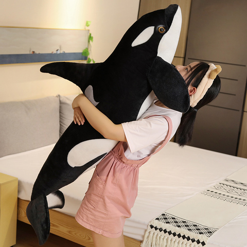 Muñeco de peluche de ballena grande para niños y niñas, juguete suave de felpa con forma de ballena, Orcinus, orca, blanco y negro ► Foto 1/6