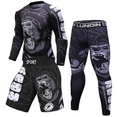 Conjunto de boxeo de compresión para hombre, camisetas deportivas y pantalones Rashguard Jitsu Bjj, conjunto de KickBoxing, Jersey tailandés, MMA Fightwear ► Foto 1/6