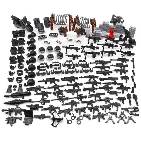 Conjunto de armas militares SWAT para niños, 160 Uds., caja de la policía del ejército, máscara, escudo, sombrero, bloques de construcción, figuras MOC, accesorios, bloques de modelismo, juguete artesanal ► Foto 1/6