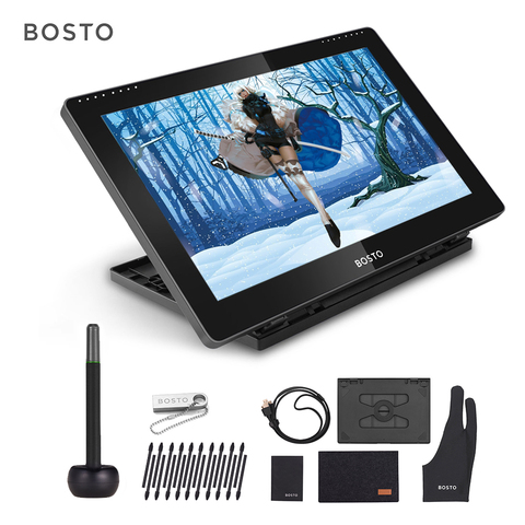 BOSTO15.6 pulgadas IPS gráficos dibujo pluma Monitor 8192 presión nivel dibujo tableta 1920*1080 FHD con soporte ajustable ► Foto 1/6