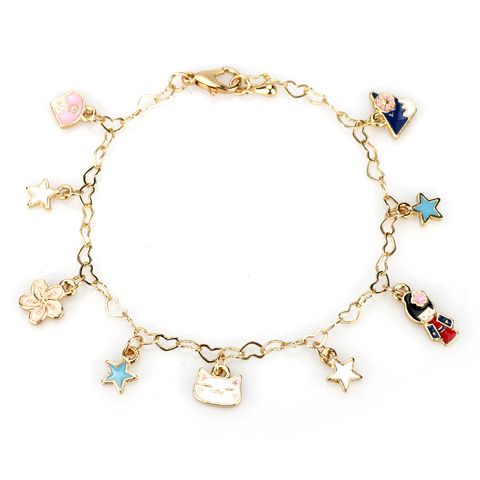 Bonitos brazaletes japoneses con diseño de flor de cerezo y gato y estrella de fuji, Pulseras de Moda doradas para mujer y niña, regalos para niñas ► Foto 1/5