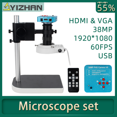 Microscopio digital 1080P HDMI VGA para soldadura electrónica, cámara de microscopio 130X 38MP, Anillo de luz LED USB, reparación profesional ► Foto 1/6