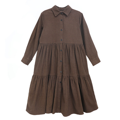 Vestido midi de pana acampanada para niñas de 6 a 16 años, camisa abotonada a la moda para Otoño e Invierno ► Foto 1/6