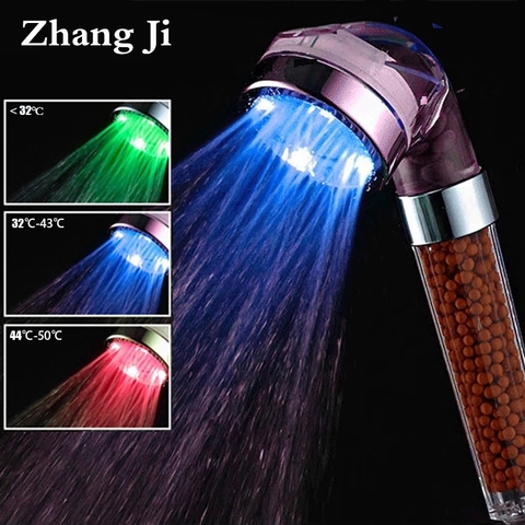 Zhang Ji SPA 3 colores LED cabeza de ducha Sensor de temperatura de la luz de flujo de agua de generador de la cabeza de ducha de ahorro de agua de baño accesorio ► Foto 1/6