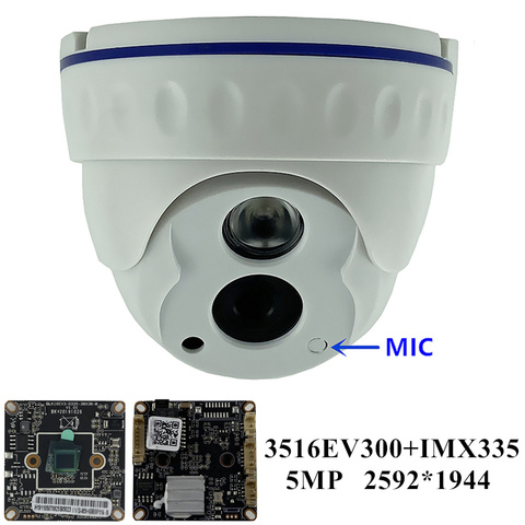 Cámara domo con micrófono integrado 5MP Sony IMX335 + 3516EV300 H.265 2592*1944 IP de techo iluminación baja IRC ONVIF CMS XMEYE RTSP ► Foto 1/6