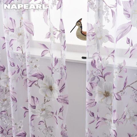 Cortinas de tul Floral modernas telas transparentes púrpura hogar textil cocina puerta cortinas cortas sala de estar ventana tratamiento ► Foto 1/6