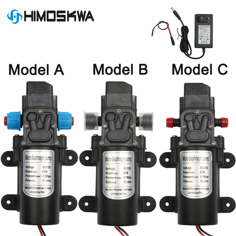 DC 12V 60W Micro eléctrica bomba de agua de diafragma interruptor automático 5L/min de coche de presión lavado Agua pulverizada de 0.8Mpa 5L/min ► Foto 1/6