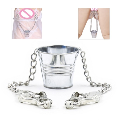 Bdsm-Pinzas para pezones y labios de Metal, Clip para pecho, cadena esclava, Cubo de peso ajustable, estimulador de pezón, Juguetes sexuales para mujeres ► Foto 1/6