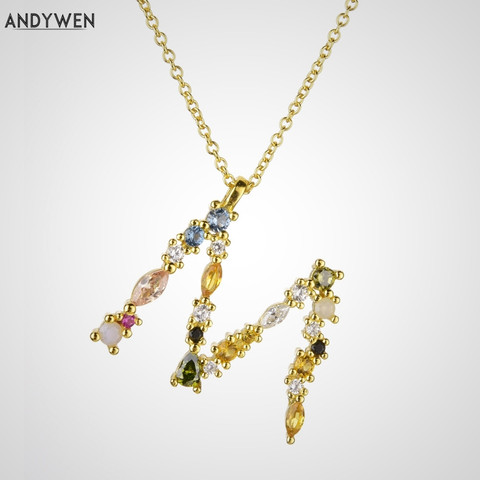 ANDYWEN-Cadena con colgante plata de primera ley inicial para mujer, collar, gargantilla, plata esterlina 925, letras de nombre, color plateado o dorado, estilo monograma, 2022 ► Foto 1/6