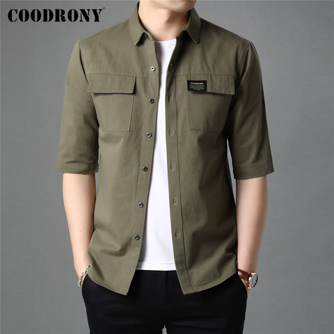 COODRONY-ropa de calle de alta calidad para hombre, Camisa de media manga de algodón 100% con bolsillo grande, estilo de moda, primavera y verano, C6056S ► Foto 1/6