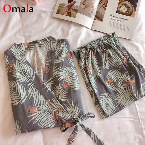 Pijamas de primavera cómoda para Mujer, Conjunto de Pijama de manga larga estilo Kimono, ropa de dormir encantadora para el hogar, 2022 ► Foto 1/6